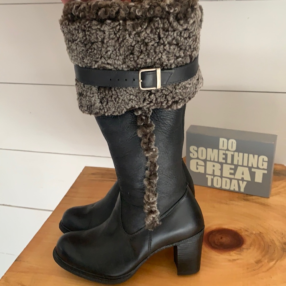Martino of Canada Black Leather & Shearling Knee High Boots Sz 7